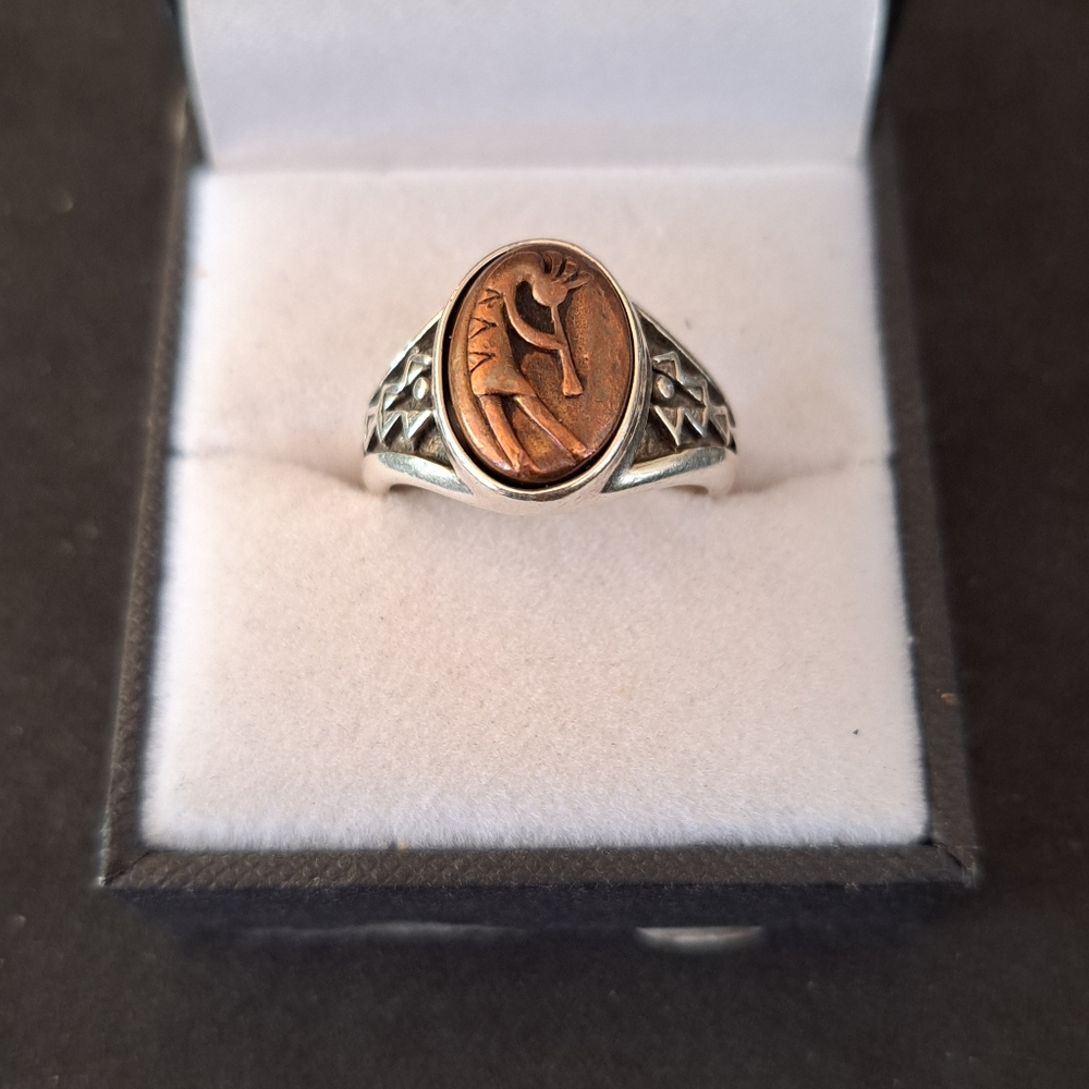 *SOLD Waldeck Johnson Kokopelli Flute Player Ring Sterling Silver & Copper Ring